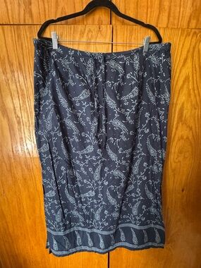 Women's Navy Floral Cotton Midi Skirt
